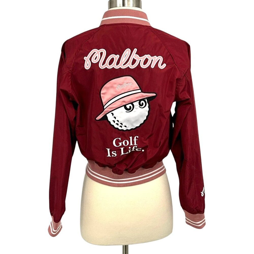 Malbon Golf Is Life Bomber Jacket Burgundy Red Size XS Full Zip Short